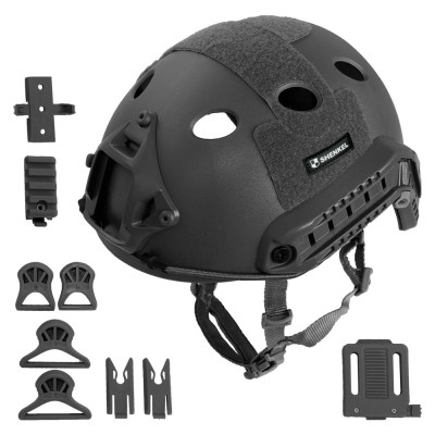 SHENKEL  PJタイプ タクティカルヘルメット【Lサイズ】 4点式あご紐ヘルメット (BK) レプリカ 米軍装備 サバゲー 