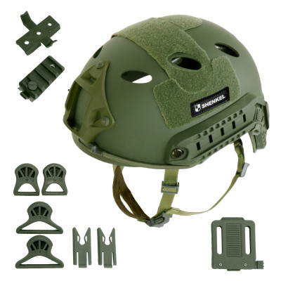 SHENKEL  PJタイプ タクティカルヘルメット 【Lサイズ】 4点式あご紐ヘルメット (OD) レプリカ 米軍装備 サバゲー 