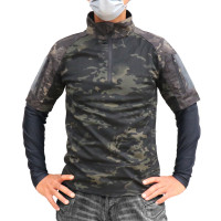 速乾 ドライメッシュ 半袖 コンバットシャツ Lサイズ (マルチカムブラック) CRYEタイプ タクティカル Tシャツ ゴルフ ウェア 戦闘服 サバゲー装備 サバイバルゲーム メンズ ミリタリーシャツ 春 夏 秋